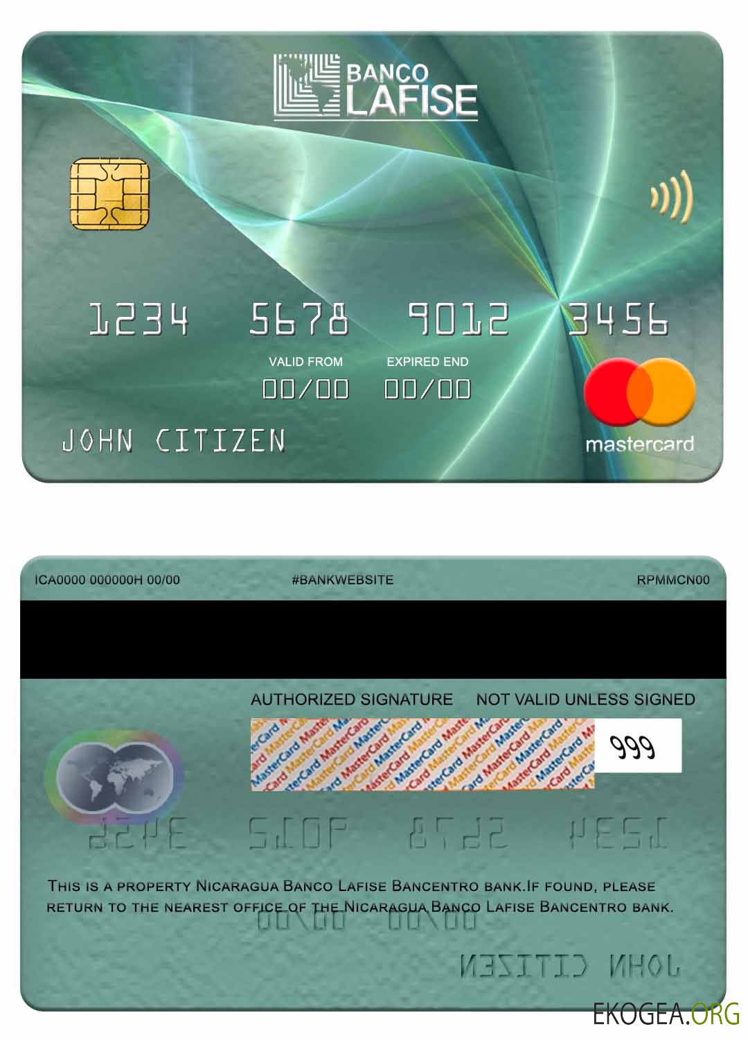 Écran de carte mastercard de la banque Nicaragua Banco Lafise Bancentro